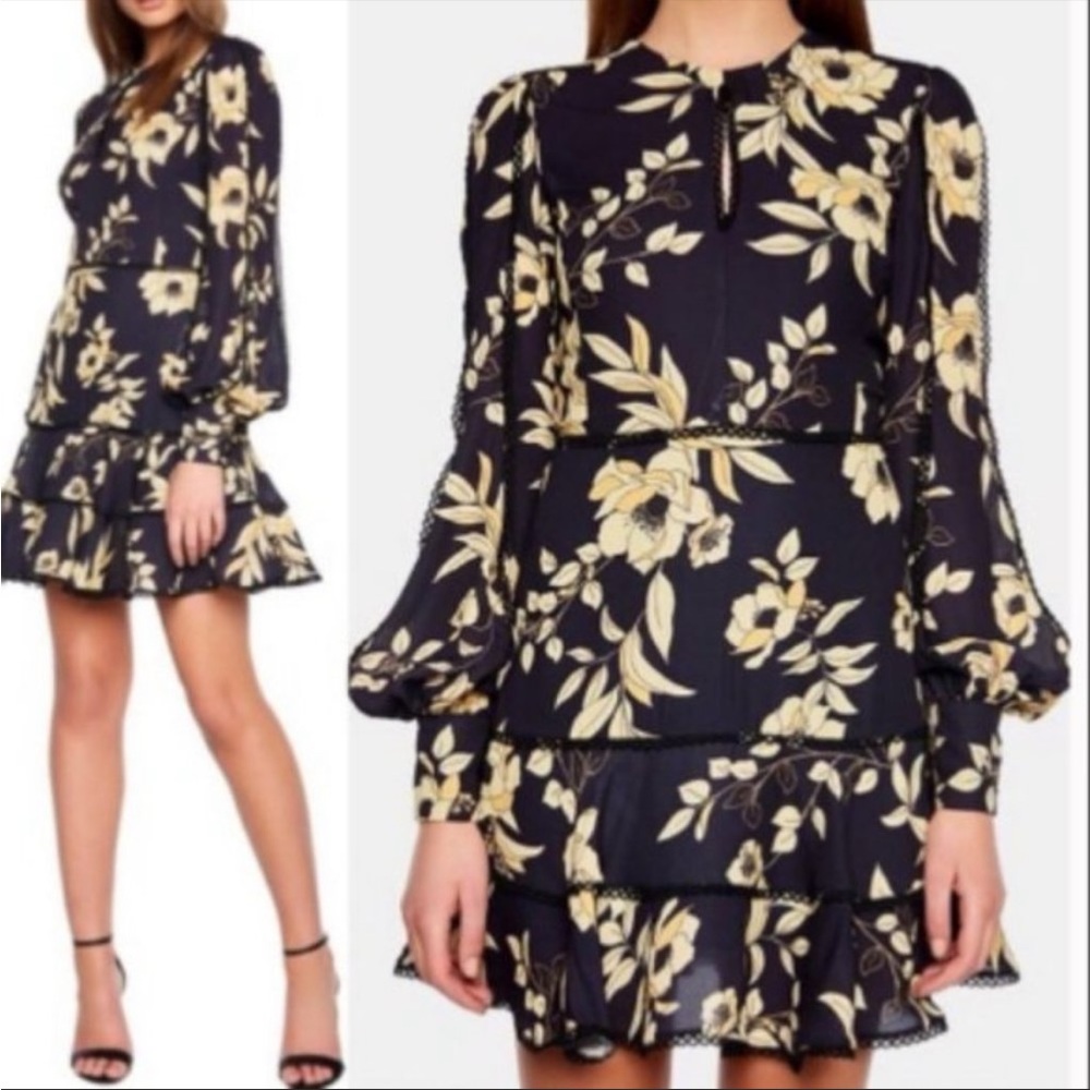 New With Tags Bardot Yellow and Black Floral Dress